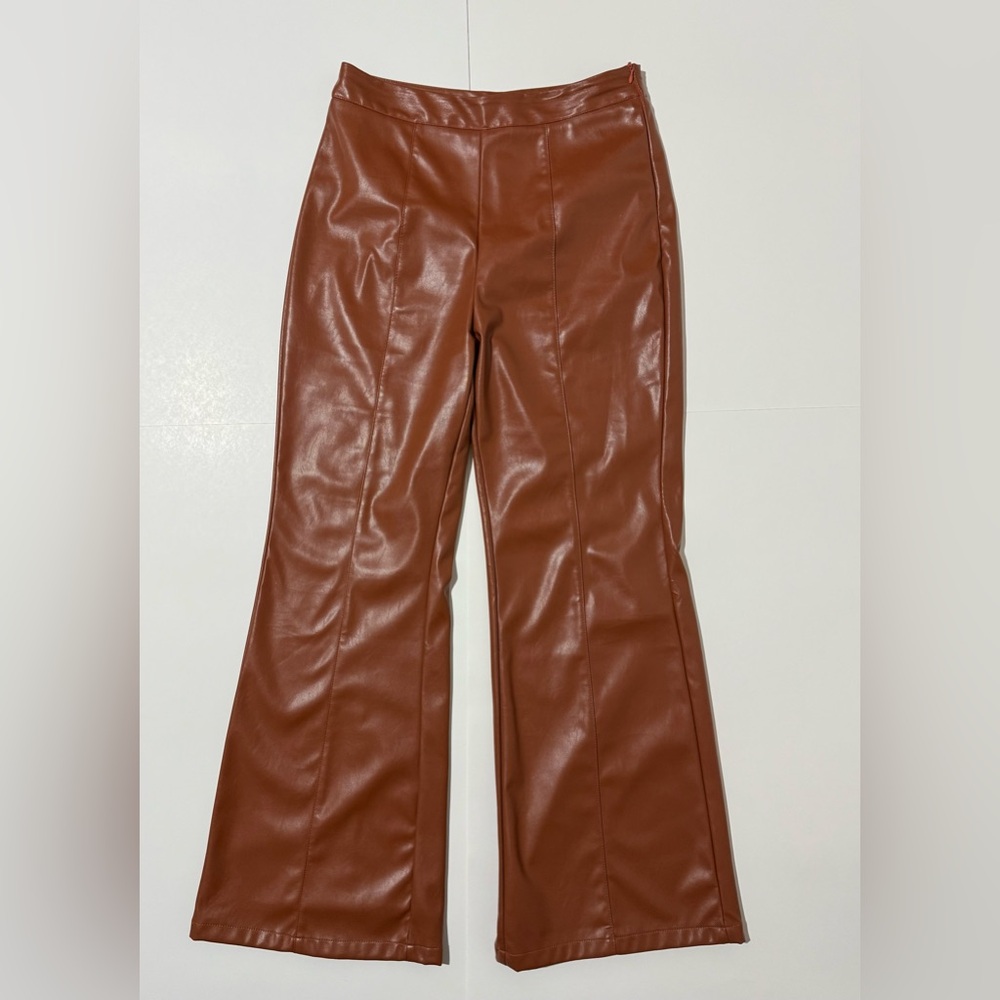 Camel Brown Faux Bootcut Leather Pants